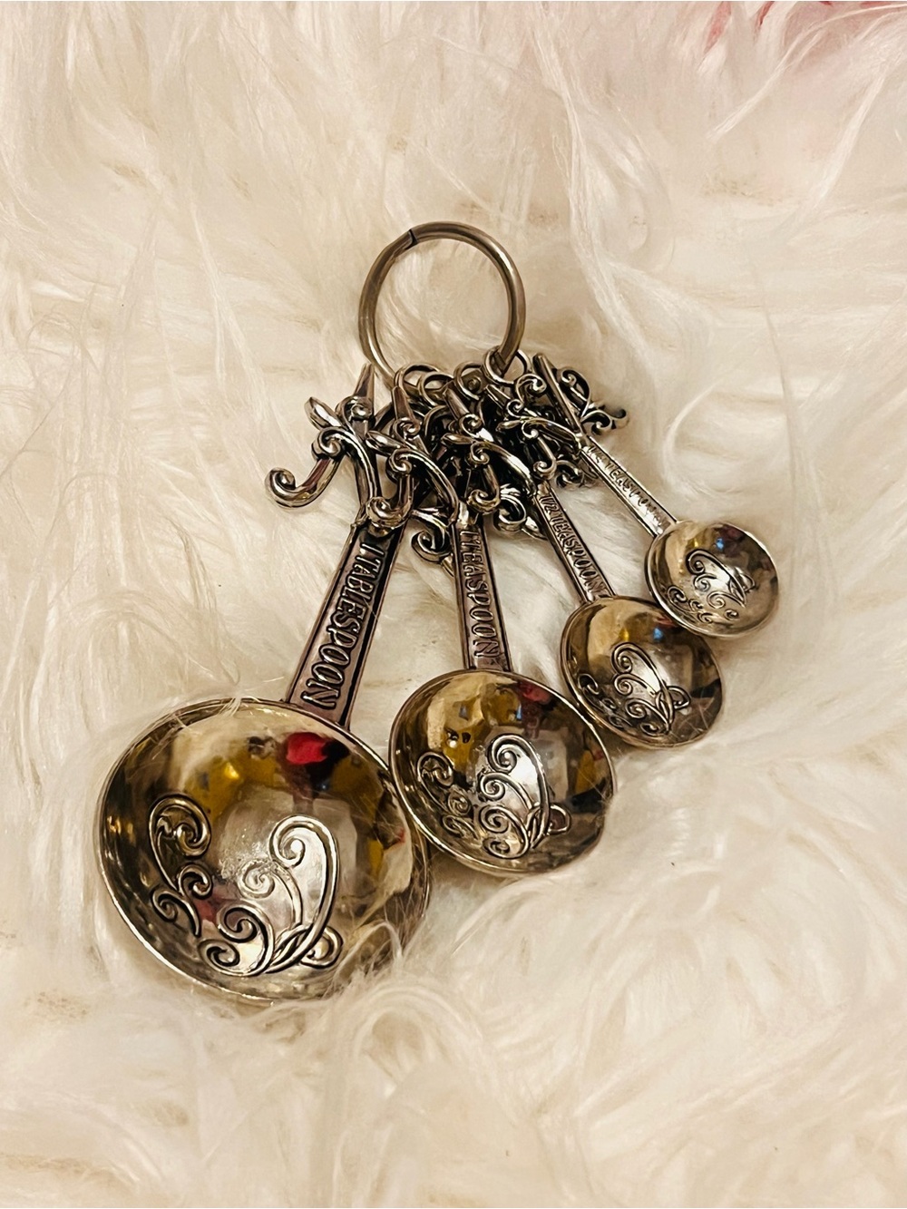 Vintage Decorative Silver Measuring Spoon Set of 4